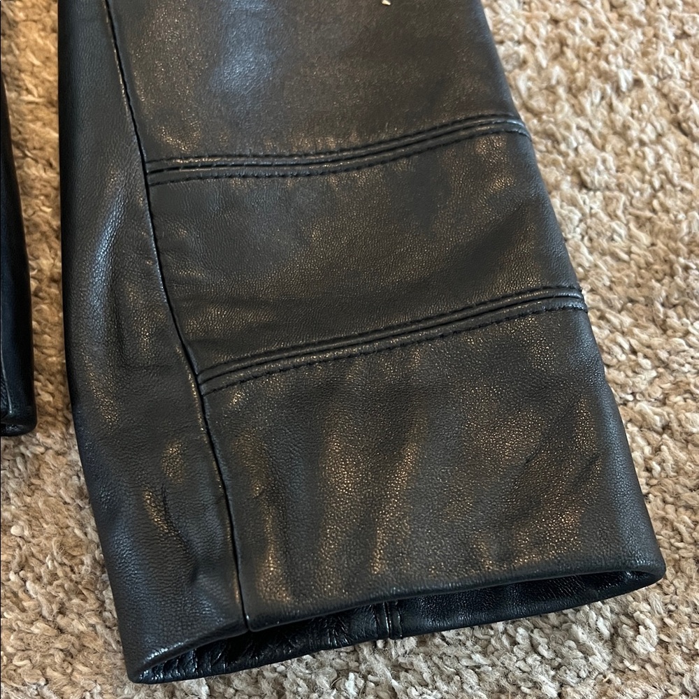 Calvin Klein Black Leather Zip-Up Women's Jacket - Picture 5 of 6